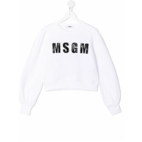Msgm Kids Moletom decote careca com estampa de logo - Branco