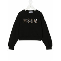 Msgm Kids Moletom decote careca com logo de paetês - Preto