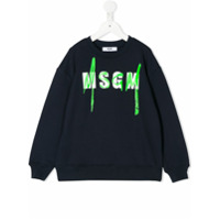 Msgm Kids Moletom mangas longas com estampa de logo - Azul