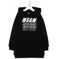 Msgm Kids repeat logo print hooded dress - Preto