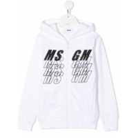 Msgm Kids repeat logo print zip-up hoodie - Branco