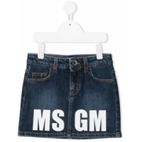 Msgm Kids Saia jeans com estampa de logo - Azul