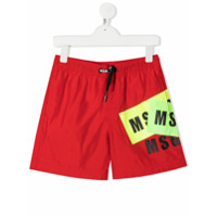 Msgm Kids Short de natação com estampa de logo - Vermelho
