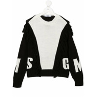 Msgm Kids Suéter color block com logo de tricô - Branco