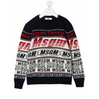 Msgm Kids Suéter com logo e acabamento canelado - Azul