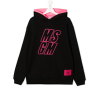 Msgm Kids TEEN logo embroidered hoodie - Preto