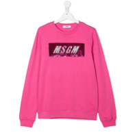 Msgm Kids TEEN sequin embellished crew neck sweatshirt - Rosa