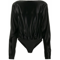 Mugler Body decote canoa com mangas longas - Preto