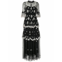 Needle & Thread tiered floral lace dress - Preto