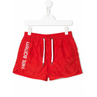 Neil Barrett Kids Bermuda de praia com logo - Vermelho