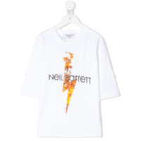 Neil Barrett Kids Camiseta manga longa com estampa de chama - Branco