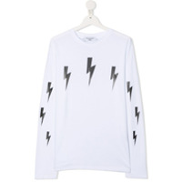 Neil Barrett Kids Camiseta mangas longas com estampa de raio - Branco