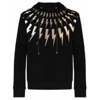 Neil Barrett Moletom de algodão com capuz e estampa de raios - Preto