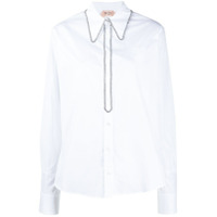 Nº21 Camisa com aplicação de cristais e acabamento engomado - Branco