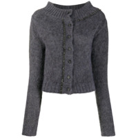 Nº21 Cardigan com aplicações de cristais - Cinza