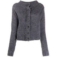 Nº21 Cardigan com aplicações de cristais - Cinza