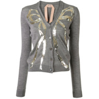 Nº21 Cardigan com laço e aplicações de paetês - Cinza