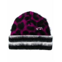 Nº21 Gorro com estampa de leopardo e listras - Rosa