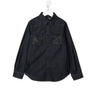 Nº21 Kids Camisa jeans com logo bordado - Azul
