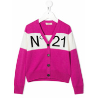 Nº21 Kids Cardigan color block com logo - Rosa