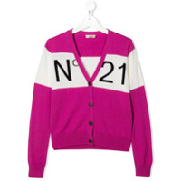 Nº21 Kids Cardigan color block com logo - Rosa