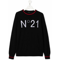 Nº21 Kids Suéter de tricô com padronagem e logo - Azul