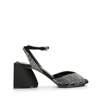 Nº21 Sandália com salto bloco e aplicação de cristais - Preto