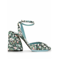 Nº21 Sandália com salto bloco e estampa de margarida - Verde