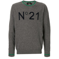 Nº21 Suéter de tricô jacquard com logo - Cinza