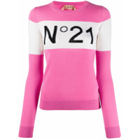 Nº21 Suéter decote careca canelado com logo - Rosa