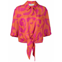 Off-White Blusa com estampa floral e amarração frontal - Laranja