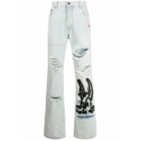 Off-White Calça jeans com efeito manchado e estampa de coelho - Azul