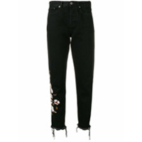 Off-White Calça jeans floral com aplicações - Preto