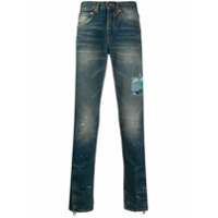 Off-White Calça jeans reta com patch contrastante - Azul