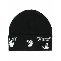 Off-White Gorro de tricô com estampa de logo - Preto