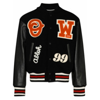 Off-White Jaqueta com patch de logo de couro e lã - Preto