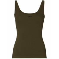 Off-White Regata de algodão canelada com logo - Verde