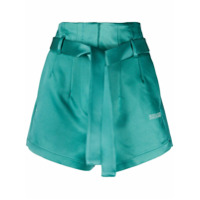 Off-White Short de cetim com estampa de slogan - Verde
