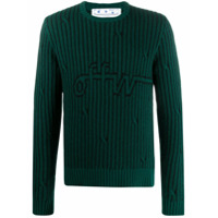 Off-White Suéter de tricô com listras e logo - Verde