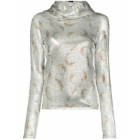 Paco Rabanne Moletom metálico com capuz e estampa de rosas - Prateado