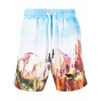 Palm Angels Bermuda esportiva com logo e estampa - Azul