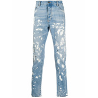 Palm Angels Calça jeans slim com respingos de tinta - Azul