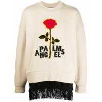 Palm Angels Moletom com franjas e logo bordado - Neutro