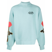Palm Angels Moletom gola alta ampla com estampa de rosas na lateral - Azul