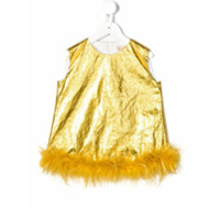 Pamilla Kids Vestido metalizado com acabamento de penas - Dourado