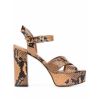 Paris Texas Sandália salto bloco com efeito pele de cobra e salto 130mm - Marrom