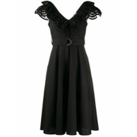 P.A.R.O.S.H. Vestido Cojourd com bordado e babados na gola - Preto