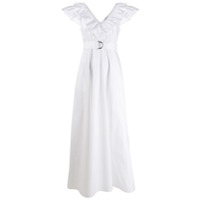 P.A.R.O.S.H. Vestido longo com decote em V e acabamento engomado - Branco