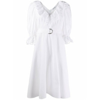 P.A.R.O.S.H. Vestido midi com acabamento de renda e cinto - Branco