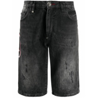 Philipp Plein Bermuda jeans com caveira - Preto